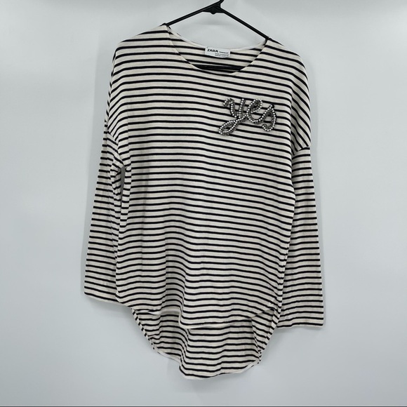 Zara Trafaluc Striped High Lo Embellished Top​ - Picture 2 of 6